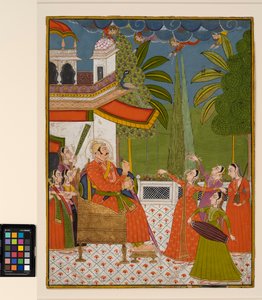 Ein Raja auf einem Thron, unterhalten von Tänzern und Musikern, ca. 1775 von Indian School