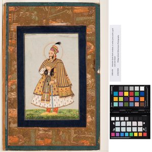 Abdullah Qutb Shah mit Nimbus, in weißem Jama mit goldenem Mantel und Schal, ca. 1680 von Indian School