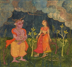 Abhisarika Nayika, Folio aus einem "Rasikpriya" von Indian School