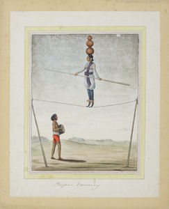 Akrobat auf einem Seil, Trommler unten, ca. 1820 von Indian School