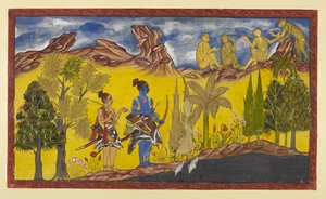 In ihrer verzweifelten Suche nach der entführten Sita sind Rama und Laksmana zum Pampa-See gekommen, der mit Lotusblumen bedeckt und von blühenden Bäumen umgeben ist. Es ist Frühling und Rama wird ständig an die Paarungsvögel erinnert