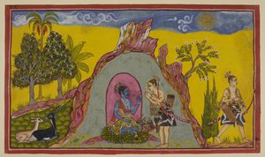 Auf dem Berg Prasravana warten die beiden Prinzen auf den Herbst und die Kriegssaison, während sie die Schönheit der Flora und Fauna auf dem Berg und die Wunder der Regenzeit genießen von Indian School