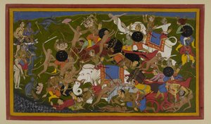 Aṅgada, Nīla und Hanumān besiegen Rāvaṇas Verwandte im Kampf von Indian School