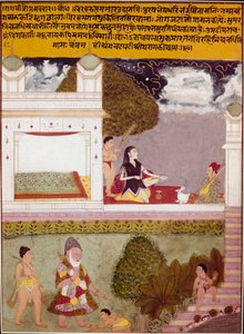 Ein Asket hört Musik auf der Terrasse eines Palastes. Miniatur der indischen Schule (um 1760) von Indian School