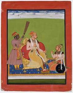 Bhao Singh thront mit einem Adligen zu seinen Füßen, ca. 1680 von Indian School