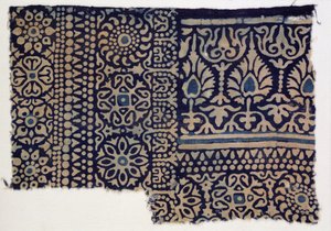 Blockbedrucktes Textilfragment, indisch von Indian School