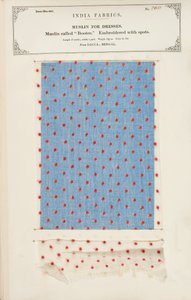 Musselinprobe mit goldenen Blumen bedruckt aus Jeypore in Rajpootana States, aus The Collection of the Textile Manufacturers of India, von John Forbes Watson, veröffentlicht 1866 von Indian School