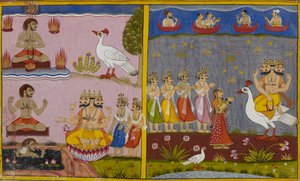 Brahma gewährt Kumbhakarna endlosen Schlaf und Bibhishana die Gabe der Rechtschaffenheit von Indian School