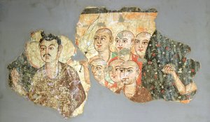 Buddha mit seinen sechs Jüngern, aus Miran, 3.-4. Jahrhundert von Indian School