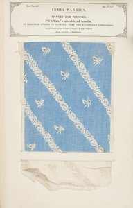 Chikan bestickte Musselinprobe aus Dacca in Bengalen, aus The Collection of the Textile Manufacturers of India, von John Forbes Watson, veröffentlicht 1866 von Indian School