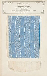 Bootee-Musselinprobe mit Punkten bestickt aus Dacca in Bengalen, aus The Collection of the Textile Manufacturers of India, von John Forbes Watson, veröffentlicht 1866 von Indian School