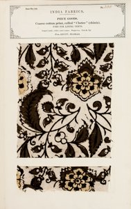 Kleine glasierte Palampore- oder Bettdeckenprobe aus Masulipatam in Madras, aus The Collection of the Textile Manufacturers of India, von John Forbes Watson, veröffentlicht 1866 von Indian School