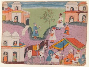 Hofleute Eskapaden, Seite aus einer nicht identifizierten Erzählserie, ca. 1670 von Indian School