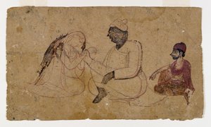 Zeichnung von drei sitzenden Figuren, ca. 1750 von Indian School