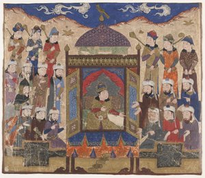 Folio aus einem Shahnama (Buch der Könige) von Firdawsi; Kay Khusraw Parwez auf dem Takht-i Taqdis sitzend, möglicherweise Indien, ca. 1425-50 von Indian School