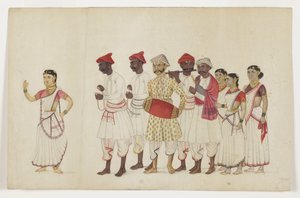 Vier Tänzerinnen in Prozession mit Musikern, ca. 1830 von Indian School