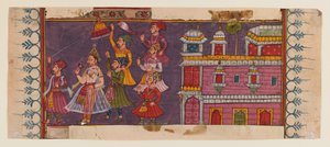 Heilige Männer und Höflinge versammeln sich vor einem Prinzen von Indian School