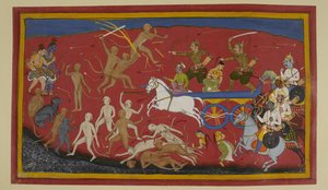 Indrajit tötet eine illusorische Sītā; Affen trauern und informieren Rāma und Lakṣmaṇa von Indian School