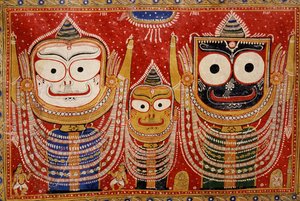 Jagannath, an die Wand eines Hauses gemalt