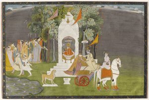 Krishna entführt Rukmani aus dem Tempel, ca. 1810 von Indian School
