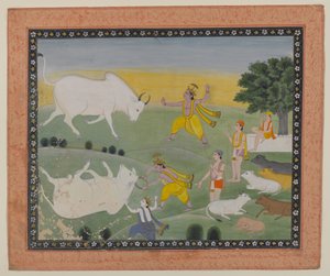 Krishna besiegt den Stierdämon von Indian School