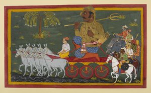Kumbhakarna reitet in die Schlacht, gehüllt in goldene Rüstung von Indian School