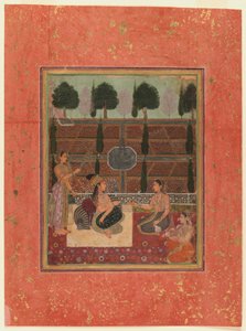 Damen auf einer Terrasse, Mughal-Stil, ca. 1700-10