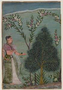 Dame in der Wildnis, Fragment einer Seite aus einer Bhagavata Purana Serie, ca. 1590-1600 von Indian School