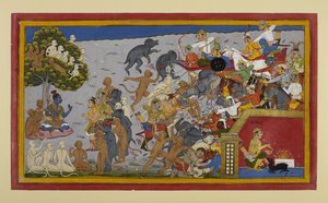 Lakṣmaṇa führt Rāmas Armee gegen Indrajits Opfer bei Nikumbhilā von Indian School
