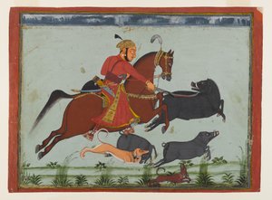 Maharaja Pratap Singh II von Mewar jagt Wildschweine (um 1750-75)