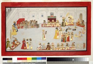 Maharana Sangram Singh mit seinen Kindern und Höflingen, ca. 1715 von Indian School