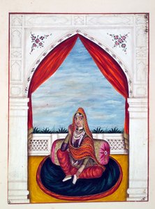 Maharani Chand Kaur, aus Das Königreich Punjab, seine Herrscher und Häuptlinge, Band I, ein Band mit 27 Aquarellstudien eines unbekannten indischen Künstlers, ca. 1840