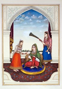 Maharani Jindan, aus Das Königreich Punjab, seine Herrscher und Häuptlinge, Band I, ein Band mit 27 Aquarellstudien eines unbekannten indischen Künstlers, ca. 1840