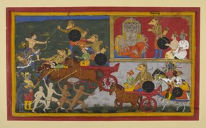 Makaraksha kämpft gegen Rama und Lakshmana, fällt aber durch ihre Pfeile von Indian School