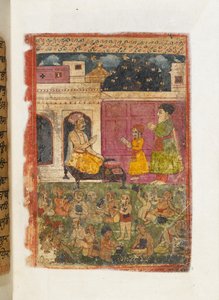Mss Panj B.40, f.3, Vater Kalu bringt Baba Nanak zur Schule, Illustration aus der 