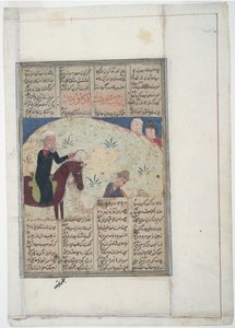 Edelmann auf Pferd und Mann am Boden, ca. 1450