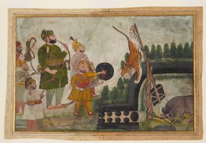 Rawat Gokul Das inspiziert einen gefangenen Tiger von Indian School