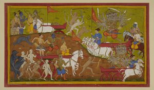 Rama erhält Indras Streitwagen und Rüstung, kämpft heftig gegen Ravana und zwingt ihn zum Rückzug von Indian School