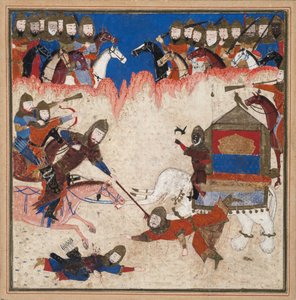 Rustam fängt den Khaqan von China mit einem Lasso und zieht ihn von seinem Elefanten, ca. 1450