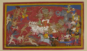 Rāvaṇa kämpft heftig, fällt aber im Kampf mit Lakṣmaṇa und Verbündeten von Indian School