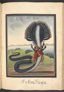 Sesha, die Schlange, auf der Vishnu liegt von Indian School