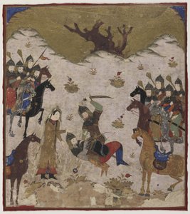 Shahru identifiziert Burzu als Rustams Enkel während des letzten Kampfes zwischen Rustam und Burzu, ca. 1425-50