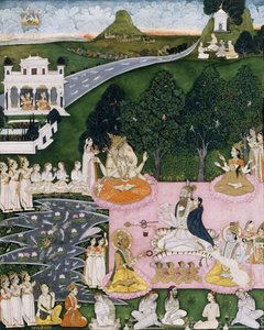 Shiva sitzt auf einer Tigerhaut und hält Devi in einem Umhang, ca. 1760 von Indian School