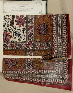Kleines glasiertes Palampore- oder Bettbezugsmuster aus Masulipatam in Madras, aus The Collection of the Textile Manufacturers of India, von John Forbes Watson, veröffentlicht 1866