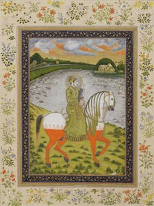 Der Kaiser Muhammad Shah, reitend, auf dem Jagdfeld von Indian School
