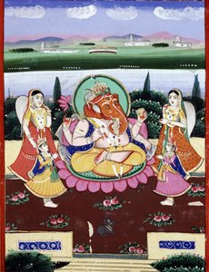 Die Gottheit Ganesha, Tochter von Shiva und Parvati. Indischer Volksdruck des 19. Jahrhunderts von Indian School