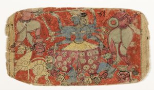 Die Göttin Kali kämpft gegen Dämonen, aus Durga greift die Dämonen Shambha und Nishumbha an von Indian School