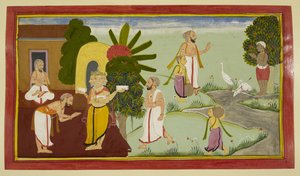 Valmiki meditiert und Brahma erscheint vor ihm