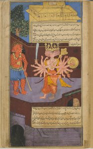 Ravana trifft auf einen furchterregenden Türwächter im Palast von Vali von Indian School
