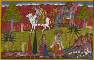 Śiva und Pārvatī gewähren dem Säugling Sukeśa Unsterblichkeit und sofortiges Erwachsensein von Indian School